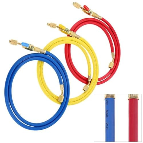HVAC Set di tubi flessibili con valvola a sfera 3 colori per refrigerante R410A R134A R407C in lega di ottone robusta guarnizione in gomma aria condizionata manutenzione (C)