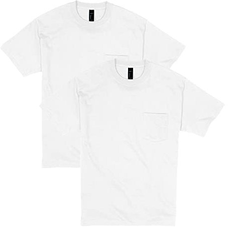 Hanes Men's Heavyweight Pocket T-Shirt, Beefy-T Full-Cut Cotton Pocket Tee for Men, Crewneck T-Shirt for Men, 1 or 2 Pack, White - 2 Pack, Large