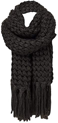 TigerTie Strickschal in dunkelbraun einfarbig mit langen Fransen - Schalgröße 30 x 220 cm