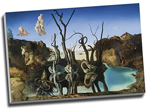 Kunstdruck auf Leinwand von Salvador Dalis „Schwäne spiegeln Elefanten wider“, Wandkunst, großes A1-Format, 76,2 x 50,8 cm