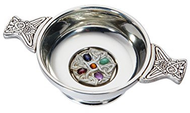 Wentworth Pewter, Zinn-Quaich mit Edelstein-Kreuz, Standard-Zinn, Whisky-Probierschale, attraktive Schale, für Burns Supper