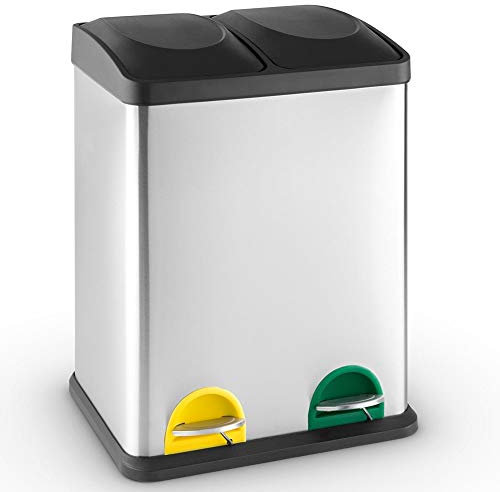 Bakaji Poubelle Tri Sélectif Capacité 30 Litres en acier inoxydable et plastique 2 espaces