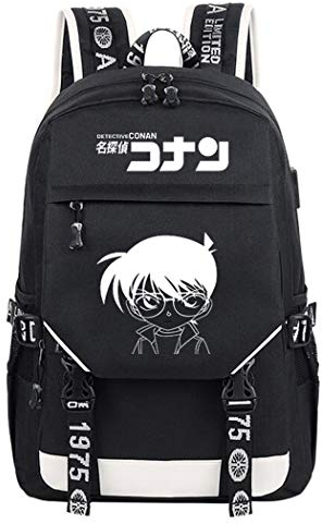 WANHONGYUE Detective Conan Anime Cosplay Leuchtend Rucksack Schultasche Laptop Backpack mit USB-Ladeanschluss Schwarz / 16