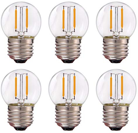 Grensk Century Light - AC/DC 12V - 24V LED Niederspannung, G40 Edison LED Filament Mini Globe Glühbirne, 1W Entspricht 10 Watt Glühlampe - E27 Schraubensockel Warmweiß 2700K Nicht dimmbar -6Pack