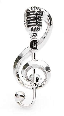 Broche Acier argenté clé de Sol et Micro Microphone.