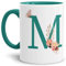 Tassendruck Buchstaben-Tasse mit Blumen - Buchstabe M - Innen & Henkel Türkis - Mug/Cup/Becher/Edel/Geschenk-Idee/Beste Qualität - 25 Jahre Erfahrung