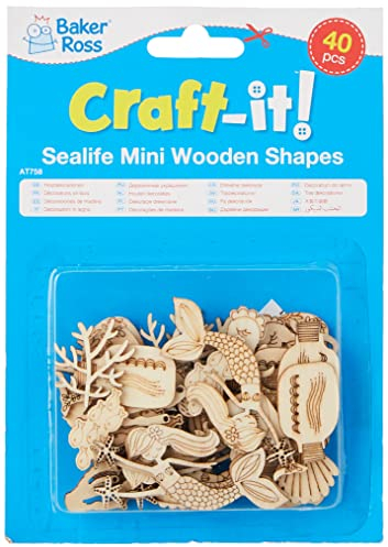 Baker Ross AT758 Meeresleben-Mini-Holzformen, Holzkunst für Kinder zum Gestalten, Bemalen, Dekorieren und dann verwenden, 40 Stück, braun