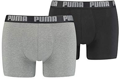 PUMA 2 er Pack Boxer Boxershorts Men Herren Unterhose Pant Unterwäsche, Farbe:691 - Dark Grey Melange/Black, Bekleidungsgröße:M