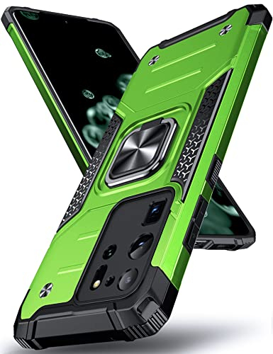 DASFOND Armor Hülle für Samsung Galaxy S20 Ultra 5G Case mit Kameraschutz Militär Stoßfest Handyhülle [Upgrade 2.0] 360° Metal Ring Ständer Schutzhülle [für Handyhalterung Auto Magnet], Grün