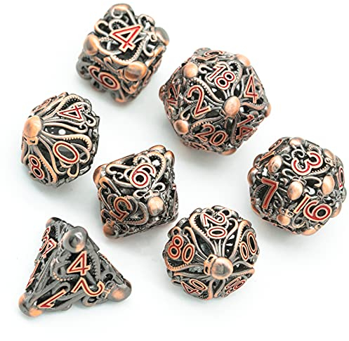 World of Dice - Kraken Würfel - Premium Würfelset für alle Pen & Paper RPG, Metallwürfel mit Drachen, 7-teilige edle Würfel, inkl. Etui (mit Aluminium-Etui)