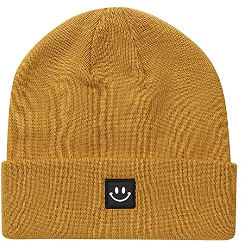 MaxNova Strickmütze mit lächelndem Gesicht für Damen und Herren, Camel Smile, Einheitsgröße
