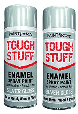 2 x Enamel Silver Gloss Tough Stuff Hard Wearing Smooth Finish Spray Paint for Metal Wood Plastic 400ml