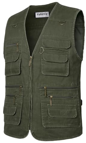 Yukirtiq Men's Fishing Vest Outdoor Camping Hunting Waistcoat Safari Practical Photography Hiking Vest Multi-Pocket Gilet with 16 Pockets
