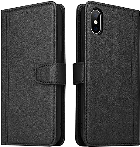 ZRANTU Hülle iPhone X Handyhülle mit RFID Schutz, iPhone XS Klapphülle Leder Handytasche, Flip Case Kartenfach/Magnetverschluss Brieftasche Lederhülle für iPhone X/iPhone XS (Schwarz)