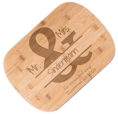 Maverton Bambusholzbrett mit Gravur - Schneidebrett aus Bambus - Küchenbrett - Größe: 35x25 cm - für Paare - zum Hochzeitstag - zur Hochzeit - zu Weihnachten - Mr. & Mrs.