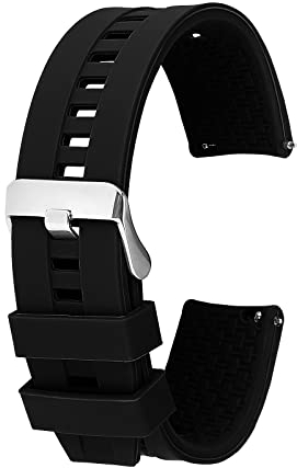 Cobee Uhrenarmbänder aus Silikon, Schnellverschluss Weichgummi Ersatzriemen mit silberner Schnalle Wasserdichtes Silikonarmband für Männer Frauen Sport Uhrenarmbänder Smart Phone(20mm Schwarz)