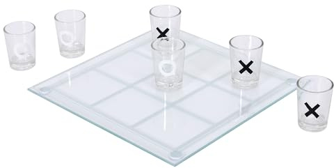 MISTER GADGET Fleischwolf Elektrisch mit Wurstfüller | Tic-Tac-Toe-Trinkspiel, 9 Gläser, 22 x 22 cm Tablett, ideal für Partys mit Freunden, transparent, schwarz-weiß