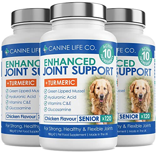 Senior Dog High Strength Hip & Joint Supplement Age 8+ Turmeric | Dog Anti Inflammatory | Joint Aid For Older Dogs | 360 Chewable Tablets | Glucosamine For Dogs| Made In The UK (3 Pots (360 Tablets))