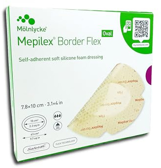 Mepilex Border Flex Oval 7,8x10 cm, selbsthaftender Silikon Schaumverband, 5-pack