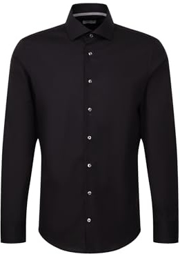 Seidensticker Herren Business Hemd - Slim Fit - Bügelfrei - Kentkragen - Kurzarm - 100% Baumwolle, Schwarz, 48