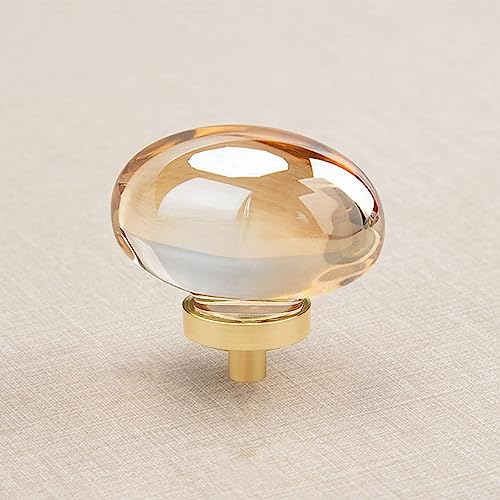 CLCTK 8 Pack Gold Champagne Crystal Cabinet Knobs, Oval Glass Knobs for Dresser Drawer Furniture Hardware Pulls
