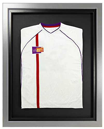 Vivarti DIY Infant Standard Sports Shirt Display Frame - 40 x 50cm - Silver With Black Inner Frame and Backing Card for Football, Rugby, Band T-Shirt Shadow Box