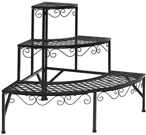 GYMAX Scaffale Porta Piante in Ferro, Portafiori per Giardino, Nero (Stile 2-63 x 63 x 61 cm)