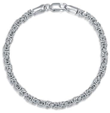 LELOUCHY Byzantine Chain Bracelet for Men Women Solid 925 Sterling Silver,3.5mm 7/8/9 Inch