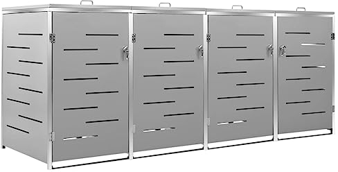 Hommdiy Mülltonnenbox für 4 Tonne Mülltonnenboxn Mülltonne Mülltonnenverkleidung Gartenbox Müllcontainern 276.5x77.5x115.5 cm Grau
