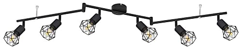 GLOBO Retro Deckenstrahler Deckenleuchte 6 flammig Spotleiste Deckenlampe schwarz, Spots beweglich, Metallgeflecht schwarz, 6x E14 Fassungen, LxH 120 x 22 cm