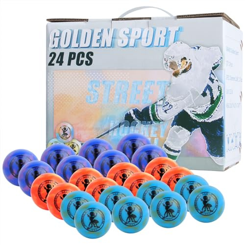 Golden Sport Street Hockey Balls - Official Outdoor Roller Balls for Indoor Games, Ideal for Sports Enthusiasts 24 Pack(Blue + Purple + Orange)