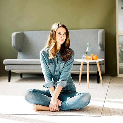 Clear Plastic Vinyl Rug Protector Cover Vinyl Rug Protector for Low Pile Medium Pile - Office Room Bedroom Hardwood Floor Transparent Anti Slip Mat, Cuttable Wipeable Gaming Rolling Chair Floor-Protec
