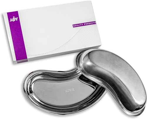 MJW Surgical Kidney Dish Curved Shape 8.3 Dish Basin Stainless Steel Tray for Medical, Dentistry, Veterinary Use