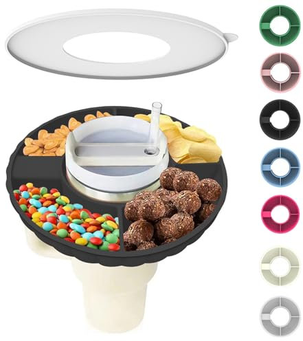WVNWVN Snack Bowl for Stanley Cup, Silicone Snack Tray with Lid Compatible with Stanley Cup 40 oz, Reusable Snack Ring Suitable for Car Cup Holder, Home, Outdoor, Cup Accessories (1Pcs, Black)