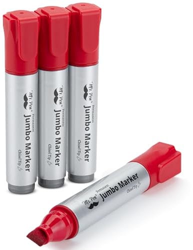 Mr. Pen- Jumbo Permanent Markers, 4 Pack, Red, Chisel Tip, Large Permanent Markers, Color Permanent Markers Set, Jumbo Markers, Permanent Markers, Huge Poster Markers Jumbo, Thick Markers
