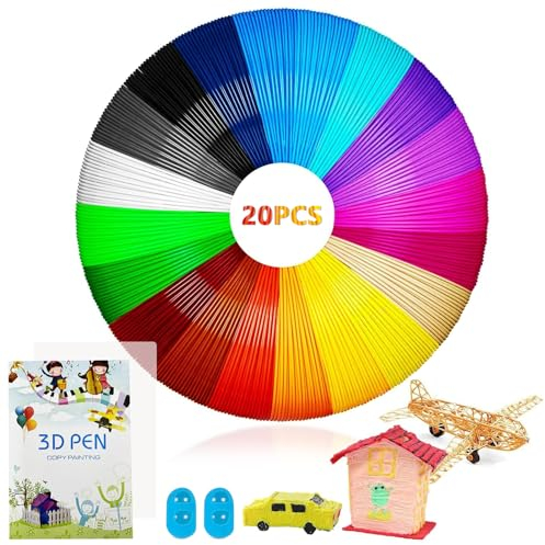 3D Stift Filament, PLA 1.75 mm Nachfüllungen 20 Farben Je 5M mit Vorlagen 42 Muster & 2 Wärmeisolierung Fingerlinge, 3D-Pen Filament Biologisch Abbaubar für die Meisten 3d Drucker Stift auf dem Markt