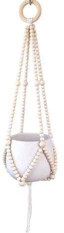 Blogiiup Plant Hanger, Wood Bead Hanging Planter Basket, Flower Pot Holder Cotton Rope, Macrame Flower Pot Holders for Indoor Outdoor (No Pot)