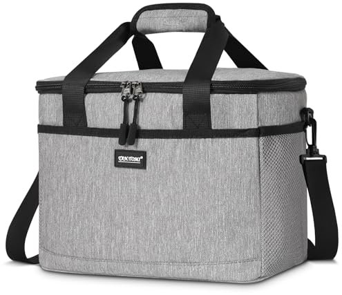 CALIYO Kühltasche Große 24L Faltbar & Tragbar mit Reißverschluss - Lunch Bag für Herren und Damen, Isolierte Lunchtasche für Arbeit, Schule, Picknick, Reisen (Grau)