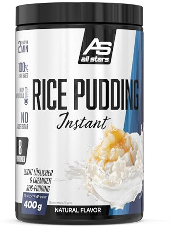ALL STARS Instant Rice Pudding 400g | Leckere Zwischenmahlzeit mit wenig Fett & ohne Zuckerzusatz, laktosefrei, Instant Reispudding 100% Reismehl ohne Zusätze