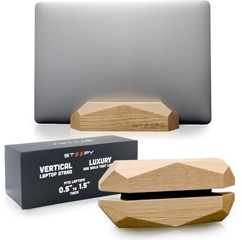 Steepy Oak Wood Laptop Stand - Adjustable up to 24, Universal Compatibility, MacBook Holder for Desk & Dock