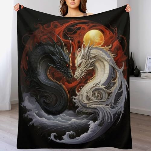 PAZZK Drachen Kuscheldecke Flauschige Decke Decke Vier Jahreszeiten Wohndecke Dicke Sofadecke Couchdecke Weiche Fleecedecke Flannel Sofaüberwurf Tagesdecke Für Bett/Sofa （180×200cm）