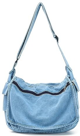 LHHMZ Jeans tasche für Damen Lässige Messenger Umhängetasche aus Canvas Retro Große Umhängetasche
