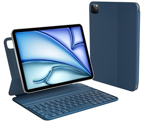 HOU Folio Tastatur für iPad Pro 11 (2018-2022), Air 11 Zoll (M3/M2, 2025/2024), Air 5/4 Generation, Slim Hautgefühl - Hülle, Einstellbarer Winkel, QWERTZ, Blau