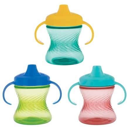 Nuby Easy Grip Schnabeltasse mit 2 Griffen, 200 ml, Vari-Flo-Ventil für kontrolliertes Trinken und Doppelgriffe für kleine Hände, 3er-Pack, 4+M, Jungen