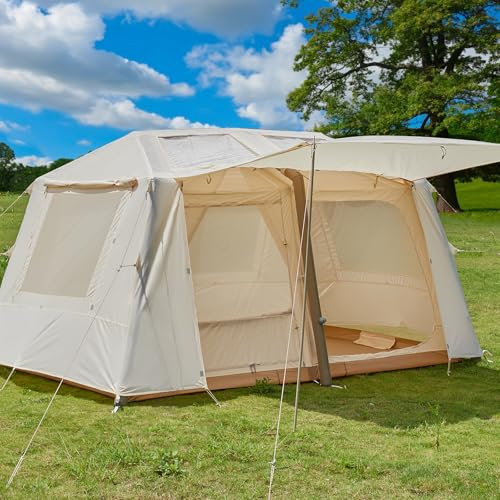 Aufblasbares Campingzelt mit 2 Räumen, 6–8 Personen, doppellagiges Zelt, wasserdicht, Glamping-Zelte für Camping, einfach aufzubauen, aufblasbares Zelthaus mit großem Vorraum