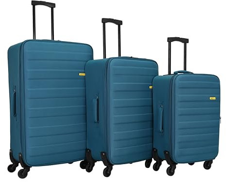 SIGN Stoffkoffer Reisekoffer Trolley (Handgepäck-Mittel-Groß-Set) + 5cm Dehnungsfuge (Pastellblau, 3er Set)