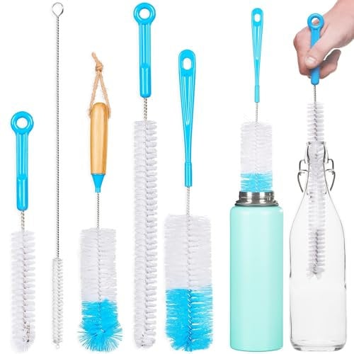 Bottle Brush Set 5pcs, Bottle Brushes for Cleaning Long Handle Bottle Cleaner for Small Bottle Brush, Straw Cleaner Brush, Baby Bottles Wine Decanter Pipes and Flask, Washing Up Brushes for Kitchen