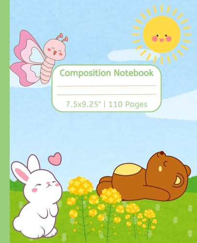 Composition Notebook: Cute Kawaii Animal Design with 110 College Ruled Pages (7.5 x 9.25)