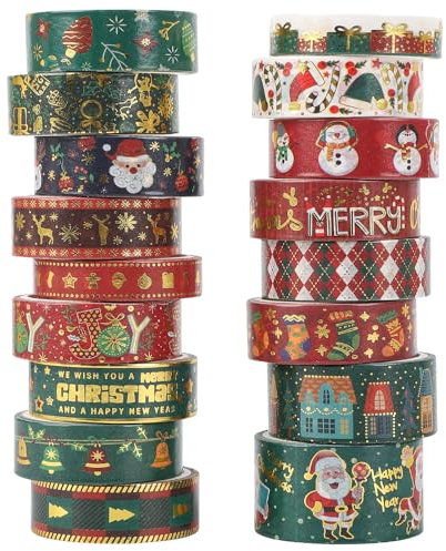 PAIVSUN 17 Rollen Washi Tape Weihnachten Set, Rot Grün Dekorative Goldfolie Masking Tape Selbstklebendes Klebeband für Weihnachten Handwerk DIY Scrapbooking Geschenk Dekorationen