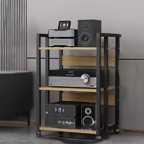 GUQASDV Soporte de Audio, Torre de Rack de Audio, Rack TV de Pie, Muebles de Salon Modernos Fácil de Mover para Cine en Casa 50 * 40 * 79cm 3 Colores(Natural+Black,3 Layer)